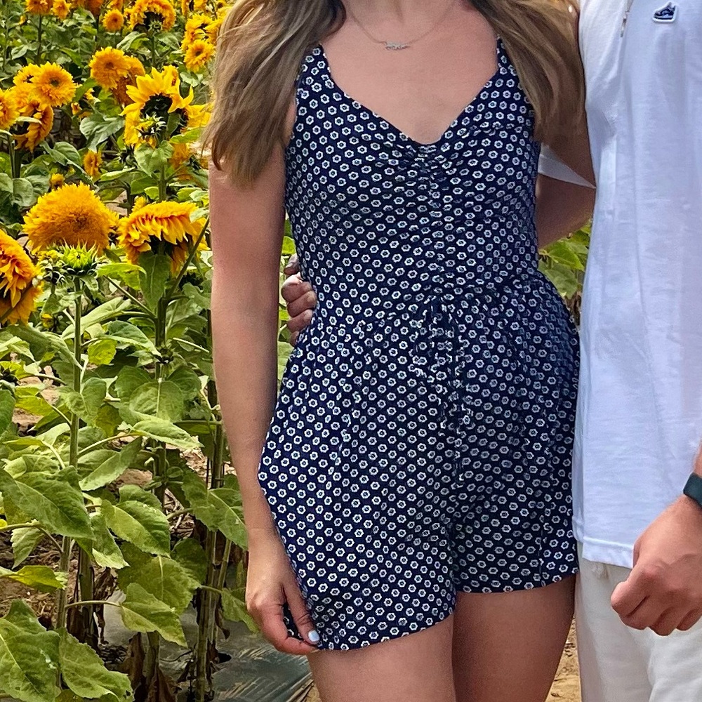 Floral navy and blue romper